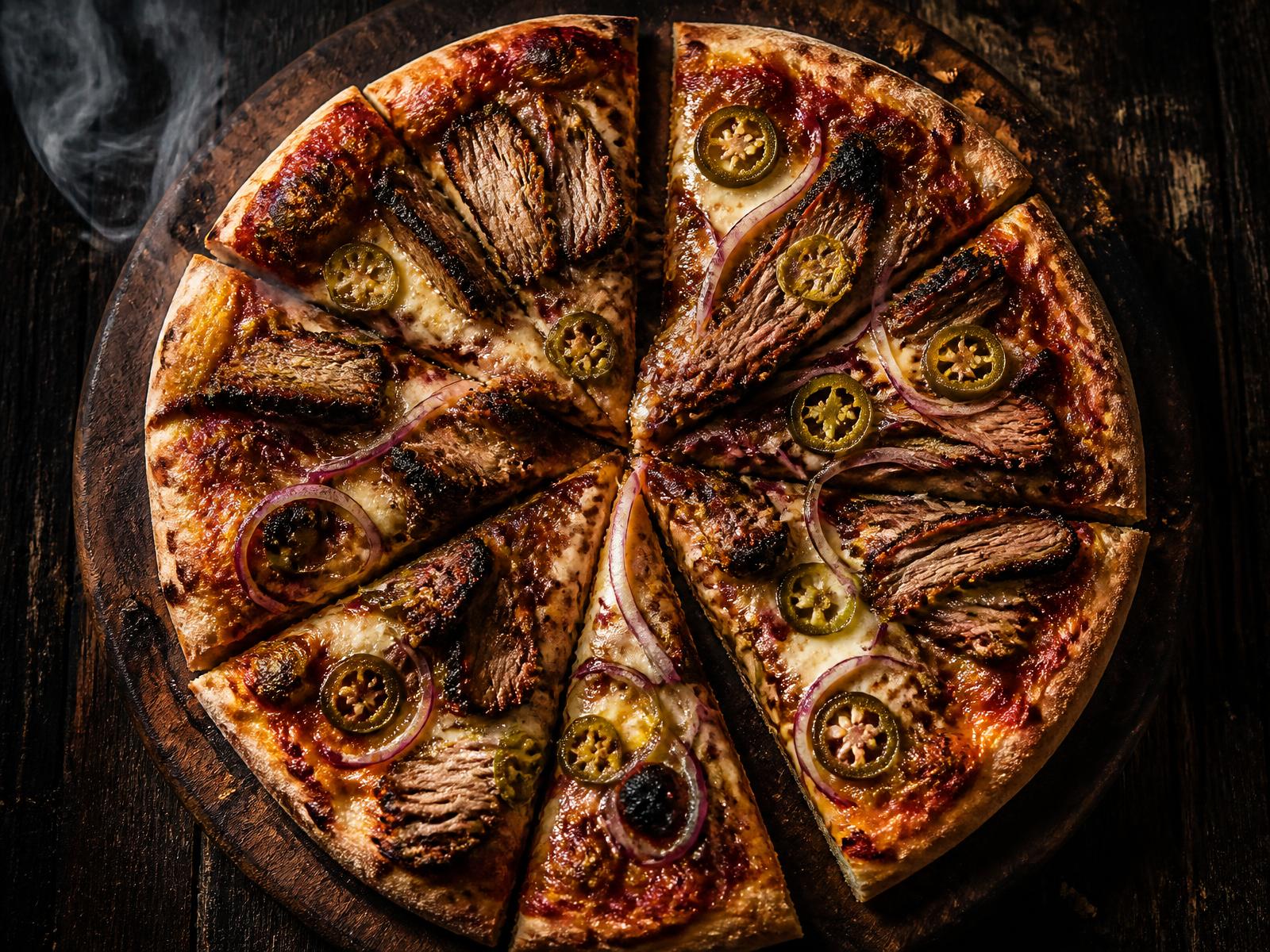 Texas BBQ brisket pizza fresh from the oven